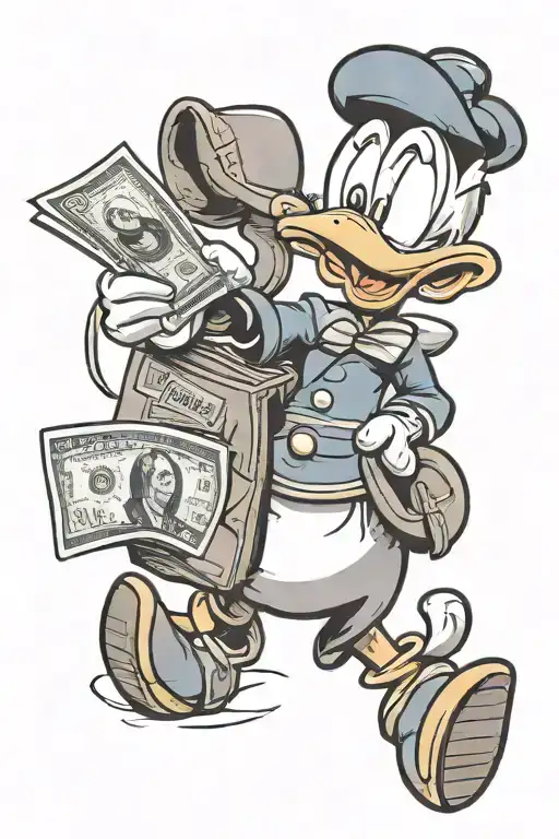 donald duck with money bag tattoo design idea