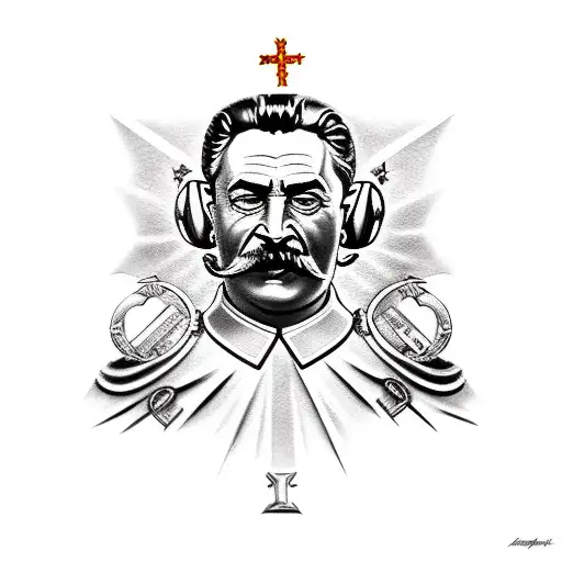 Stalin profile and orthodox church warhammer tattoo design idea