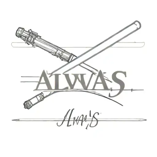 A minimalist tattoo of a lightsaber with the words 'Always' in the style of the Harry Potter font tattoo design idea