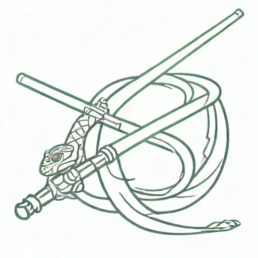 A minimalist tattoo of a Slytherin snake intertwined with a lightsaber from Star Wars tattoo design idea