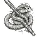 Create a dotwork tattoo of a lightsaber and a snake representing Slytherin intertwined tattoo design idea