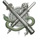 Create a dotwork tattoo of a lightsaber and a snake representing Slytherin intertwined tattoo design idea