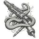 Create a dotwork tattoo of a lightsaber and a snake representing Slytherin intertwined tattoo design idea
