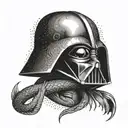 Create a dotwork tattoo of Darth Vader and a snake representing Slytherin intertwined tattoo design idea