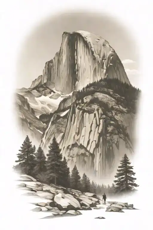 half dome  with trail leading up to it   tattoo design idea