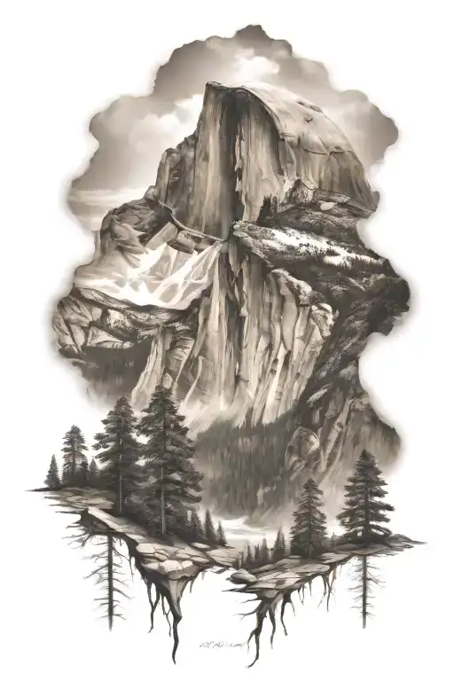 half dome below mt whitney  tattoo design idea