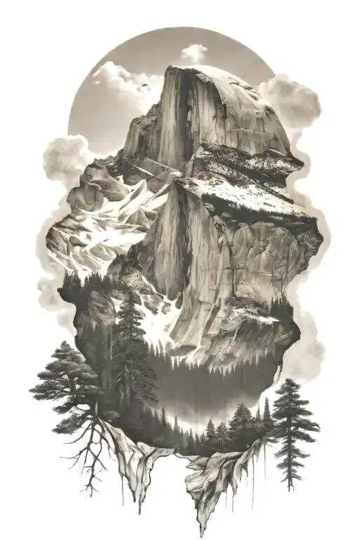 add mt whitney in the background behind half dome  tattoo design idea