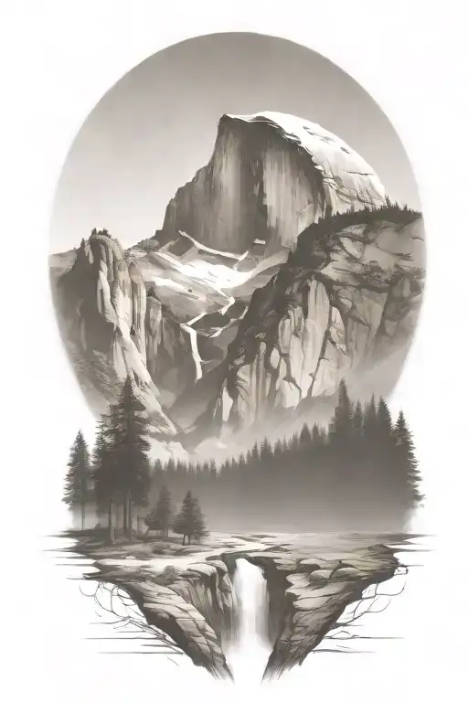 half dome with winding path leading up the middle tattoo design idea