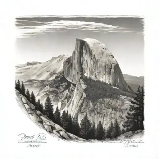 A black-grey tattoo of half dome with john muir trail path starting from bottom tattoo design idea