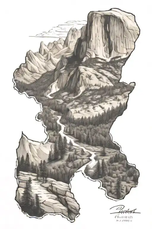 hiking mountains in yosemite valley tattoo design idea