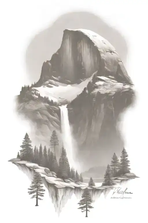 half dome below mt whitney  with john muir trail along bottom tattoo design idea