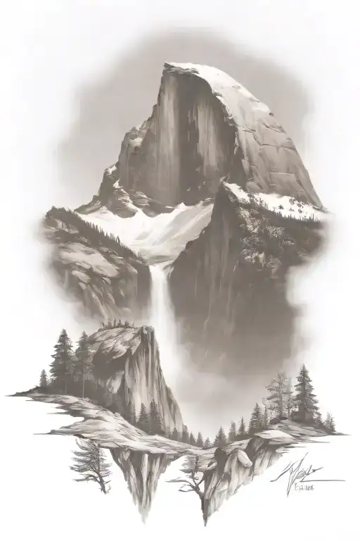 half dome below mt whitney  with john muir trail along bottom tattoo design idea