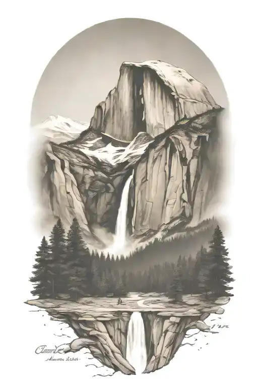 half dome with winding path leading up the middle tattoo design idea