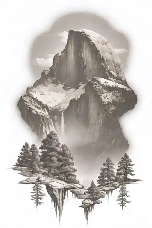 half dome below mt whitney  with waterfall tattoo design idea