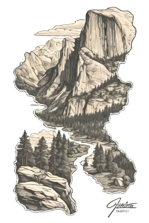 hiking mountains in yosemite valley  tattoo design idea