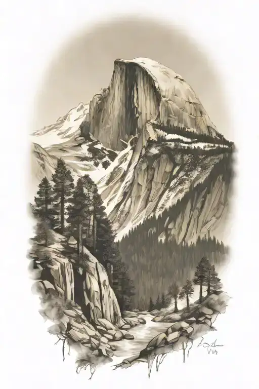 half dome below mt whitney  tattoo design idea