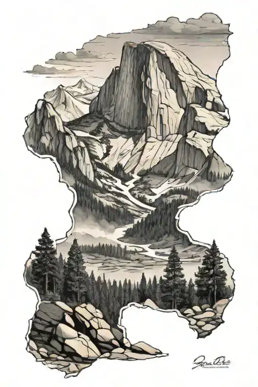 hiking mountains in yosemite valley  tattoo design idea