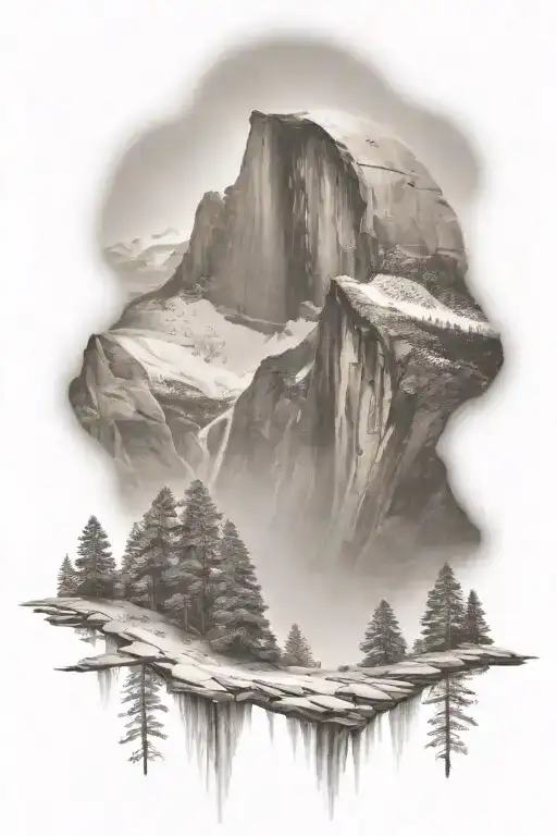 half dome below mt whitney  with waterfall tattoo design idea