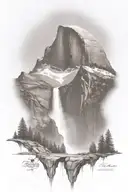 half dome below mt whitney  with waterfall hiking trail leading up from the bottom    tattoo design idea
