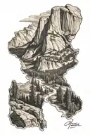 hiking mountains in yosemite valley  tattoo design idea