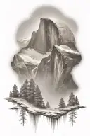 half dome below mt whitney  with waterfall tattoo design idea