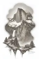 half dome below mt whitney  with waterfall tattoo design idea