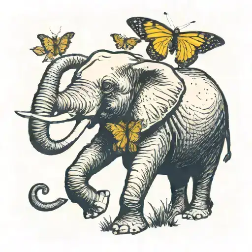 elephant with monarch butterfly landing on tip of trunk tattoo design idea