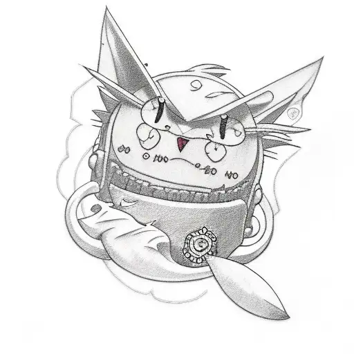 A sketch-style tattoo of a beloved Ghibli character surrounded by their favorite anime symbols tattoo design idea