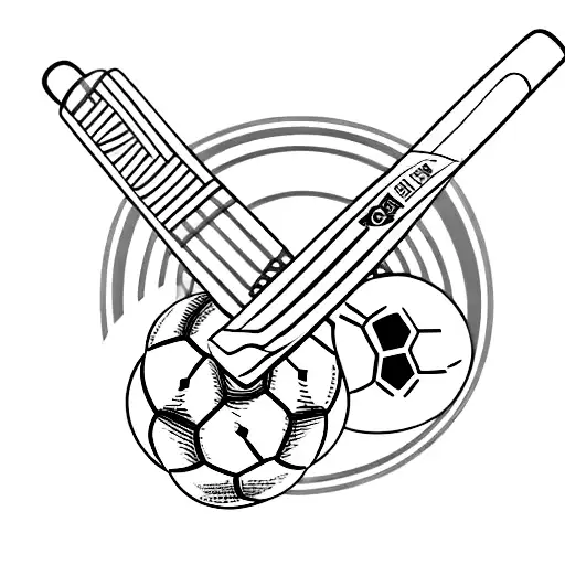 Minimalist "Cricket Bat And Ball" Tattoo Idea BlackInk AI