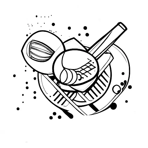 Minimalist "Cricket Bat And Ball" Tattoo Idea BlackInk AI