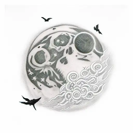 graveyard sleeve with blood moon and birds and zombies coming from the graves tattoo design idea