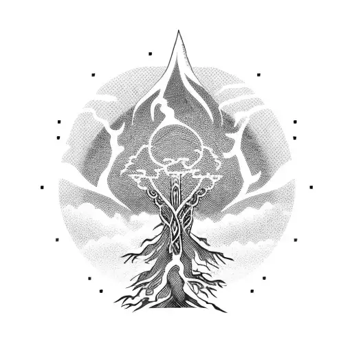 Gohan rounded by yggdrasil tree tattoo design idea