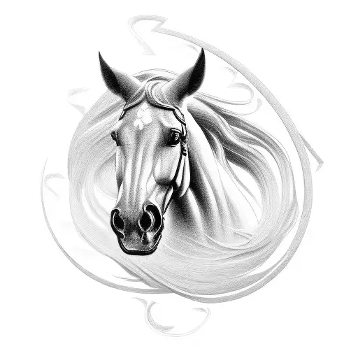 Abstract black-grey horseshoe with a hidden horse silhouette tattoo design idea