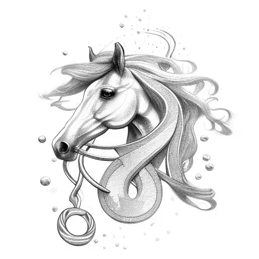 A horse and a horseshoe intertwined with delicate dotwork tattoo design idea