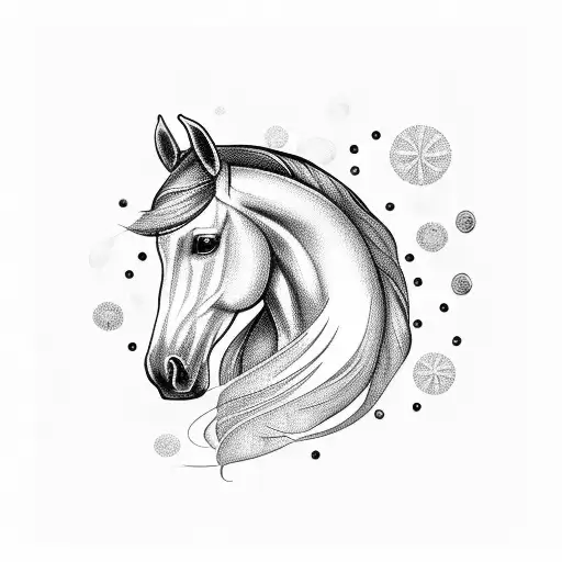 A horse and a horseshoe intertwined with delicate dotwork tattoo design idea
