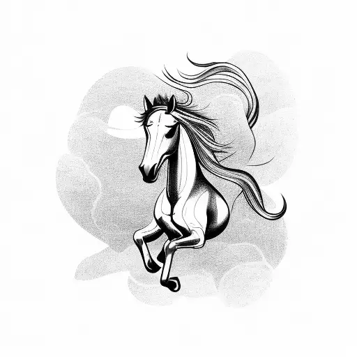 A majestic horse galloping through a field of horseshoe flowers tattoo design idea