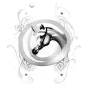 A horse and a horseshoe intertwined with delicate dotwork tattoo design idea