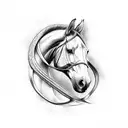 A horse and a horseshoe intertwined with delicate dotwork tattoo design idea