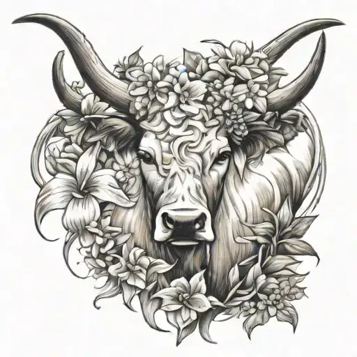 longhorn and flowers  tattoo design idea