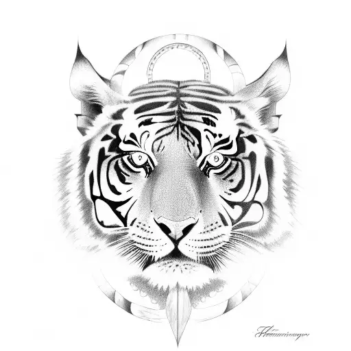 Tigre com caracteristiscas da mascara haanya tattoo design idea