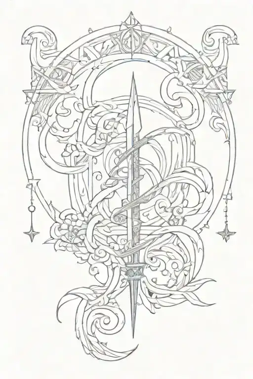 traditional  unalome with sagittarius aquarius and capricorn sign tattoo design idea