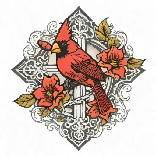 cardinal on a cross tattoo design idea