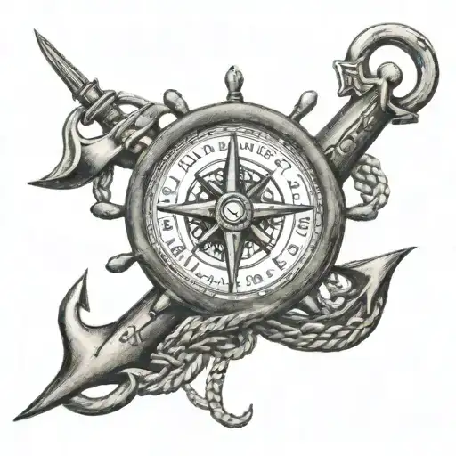 An antique anchor combined with a compass and the lettering Seafarers Life 66705 tattoo design idea