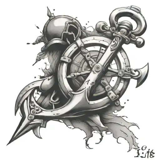 An antique anchor combined with a compass and the lettering Seafarers Life 66705 tattoo design idea