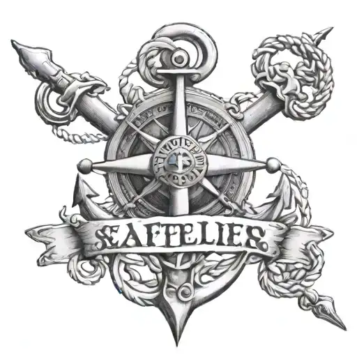 An antique anchor combined with a compass and the lettering ‘Seafarers Life 066705’ tattoo design idea