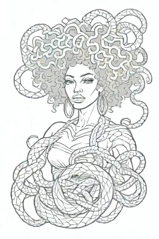 african medusa with an afro made of snakes tattoo design idea
