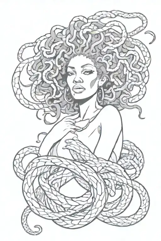 african medusa with an afro made of snakes hissing tattoo design idea