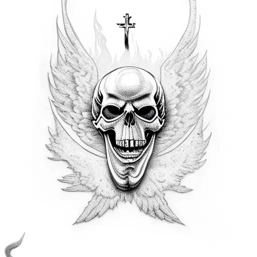 burning church, black metal, skull, raven tattoo design idea
