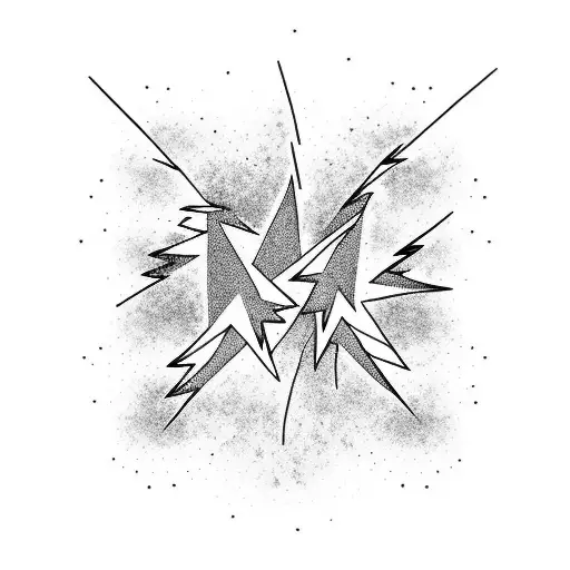 A minimalist tattoo of a lightning bolt transforming into a flock of birds. tattoo design idea