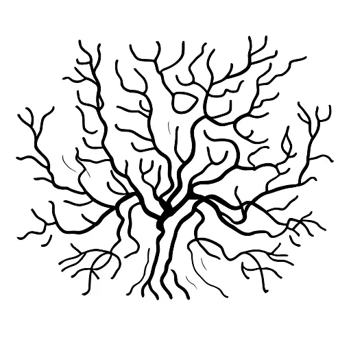 A minimalist tattoo of a tree with lightning striking its branches. tattoo design idea